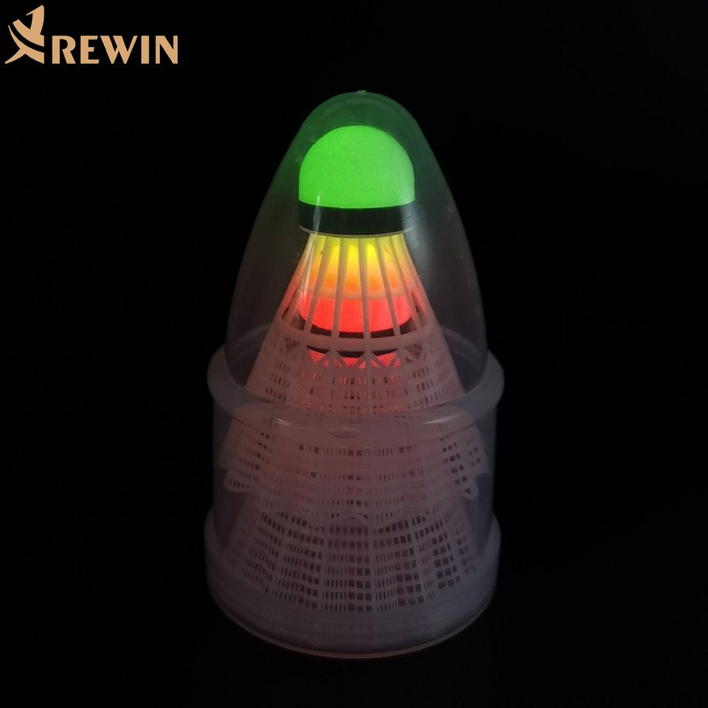 1102 Factory Wholesale Cheap Transparent Plastic Bullet Tube Flashing LED Nylon Badminton Shuttlecock