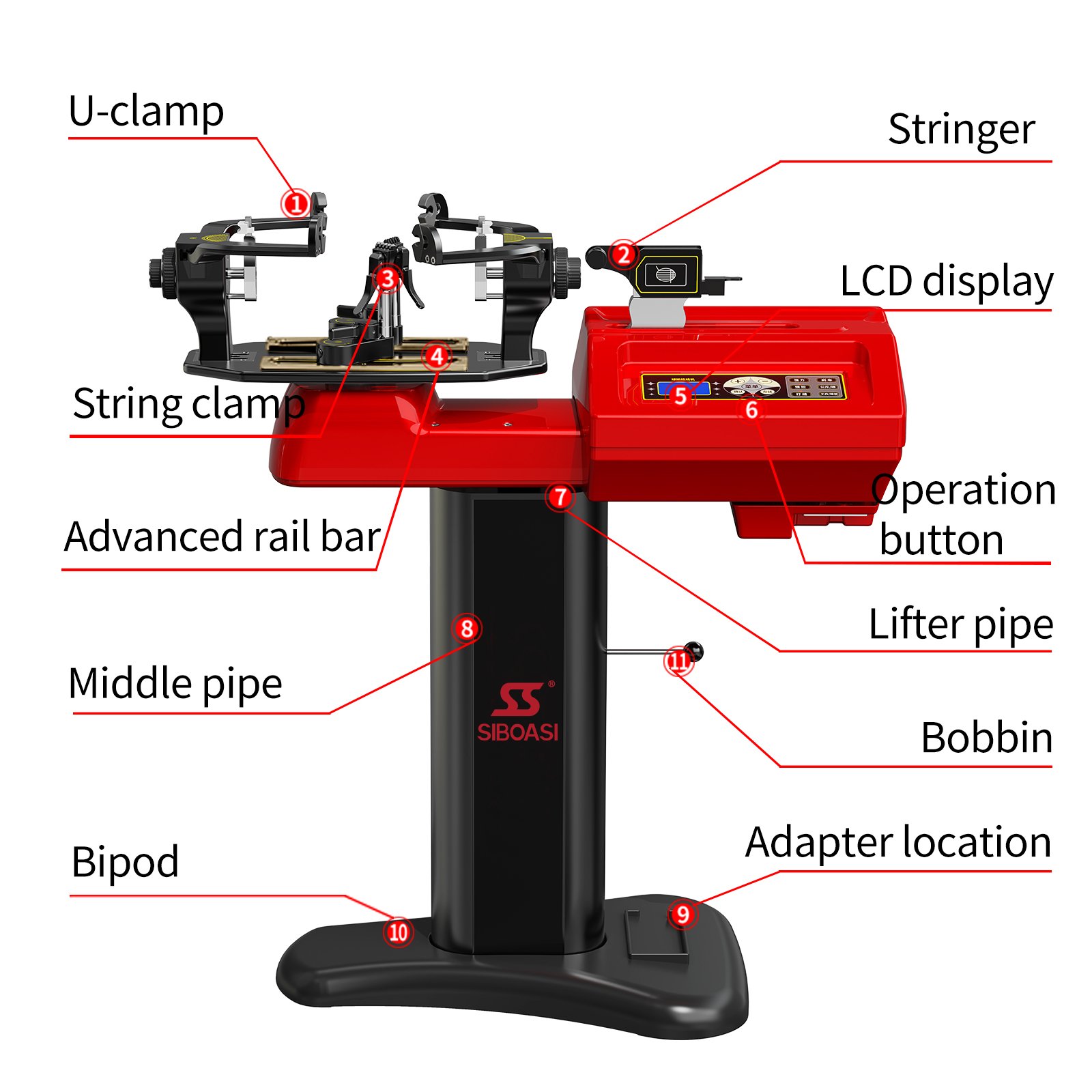 Siboasi S6 Automatic locking plate accurate poundage badminton tennis racket stringing machine electronic badminton stringer