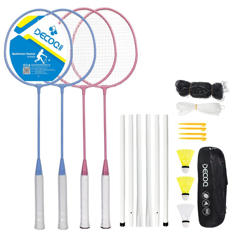 Outdoor Training Portable Badminton Set for 4 Professional Iron Rackets with Light Grip Soft Carbon Cover Offense Type Sports