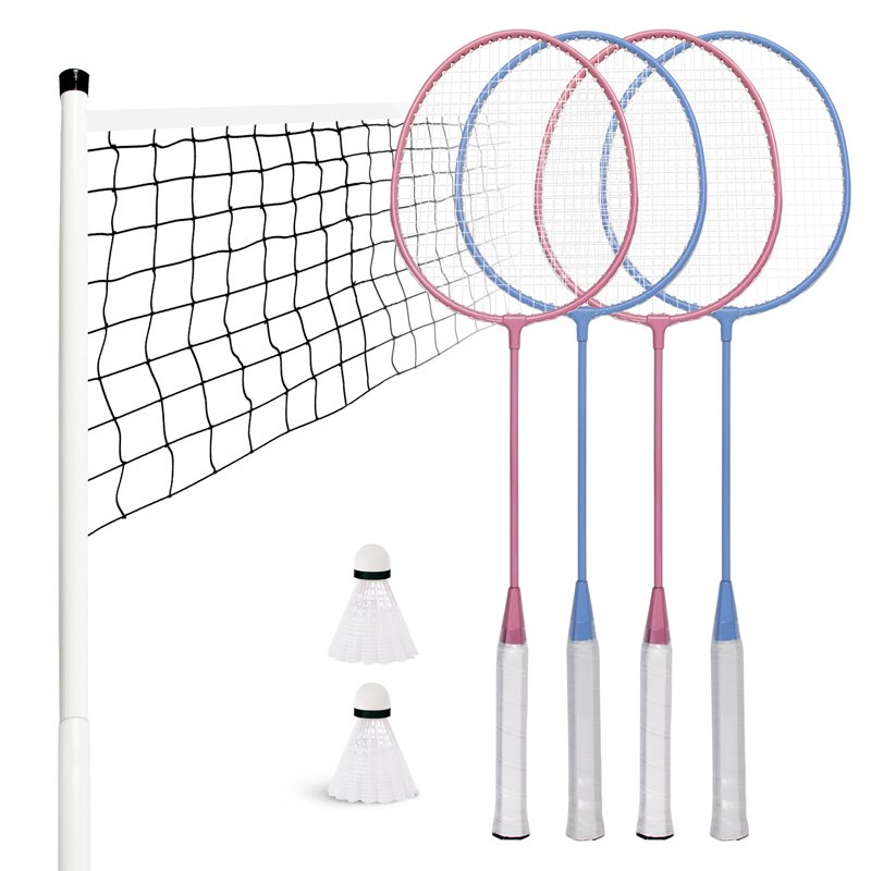 Outdoor Training Portable Badminton Set for 4 Professional Iron Rackets with Light Grip Soft Carbon Cover Offense Type Sports