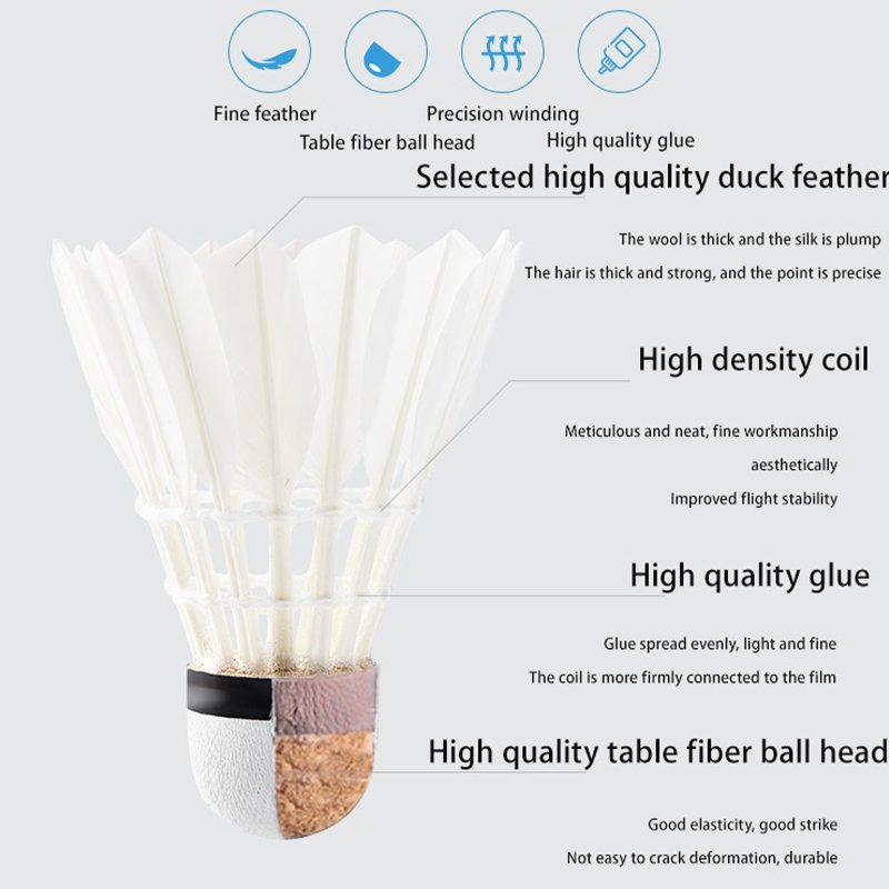 YAKS Professional Training Badminton Balls 12 Pieces Durable Goose Material Cork PU Head Not Easy Play Genuine Flagship Store