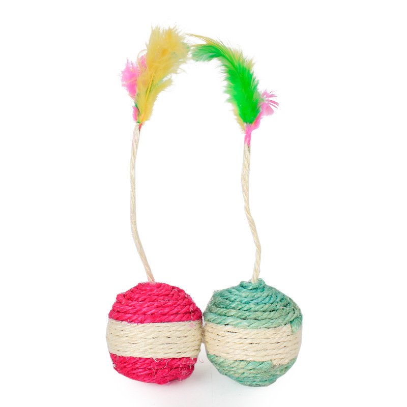 Puppy Squeaky Pet Chew Cat Toys Pet Cat Kitten Toy Rolling Sisal Scratching Ball Pet Cat Teething Claw Sisal Shuttlecock Ball