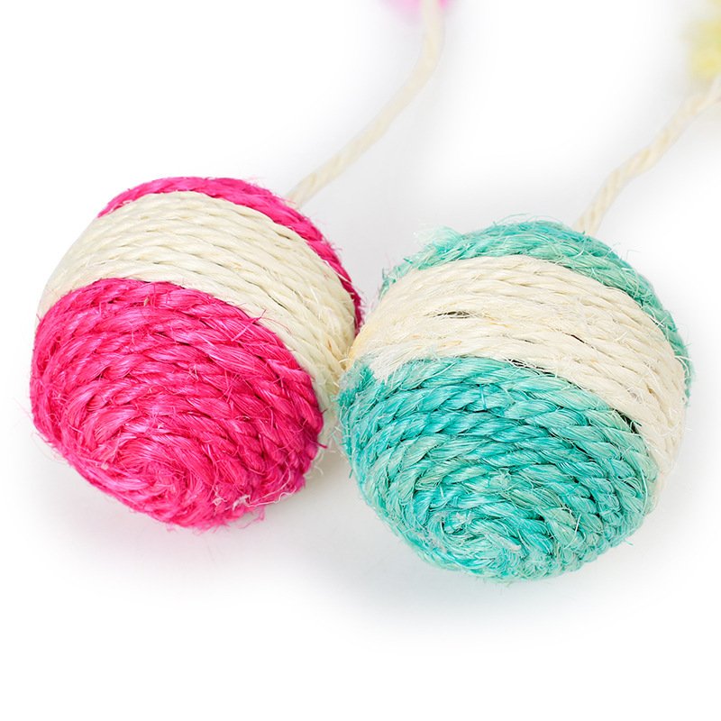 Puppy Squeaky Pet Chew Cat Toys Pet Cat Kitten Toy Rolling Sisal Scratching Ball Pet Cat Teething Claw Sisal Shuttlecock Ball