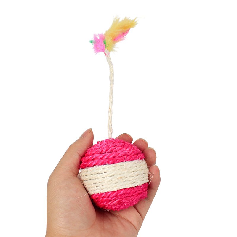 Puppy Squeaky Pet Chew Cat Toys Pet Cat Kitten Toy Rolling Sisal Scratching Ball Pet Cat Teething Claw Sisal Shuttlecock Ball