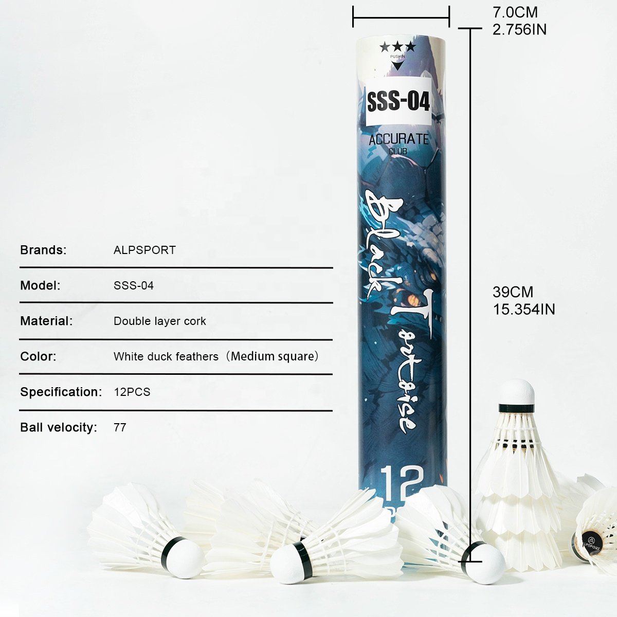 SSS-04 Duck Feather Badminton Shuttlecock 12pcs/Tube High Speed 77 Stable for Outdoor Indoor Sport Training