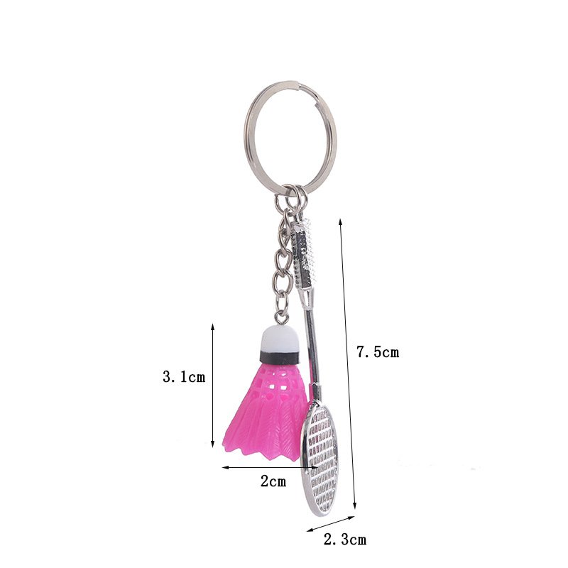 Factory Wholesale Sport Gifts Metal Shuttlecock Key Chain Keyring Accessories Mini Badminton Racket Keychain