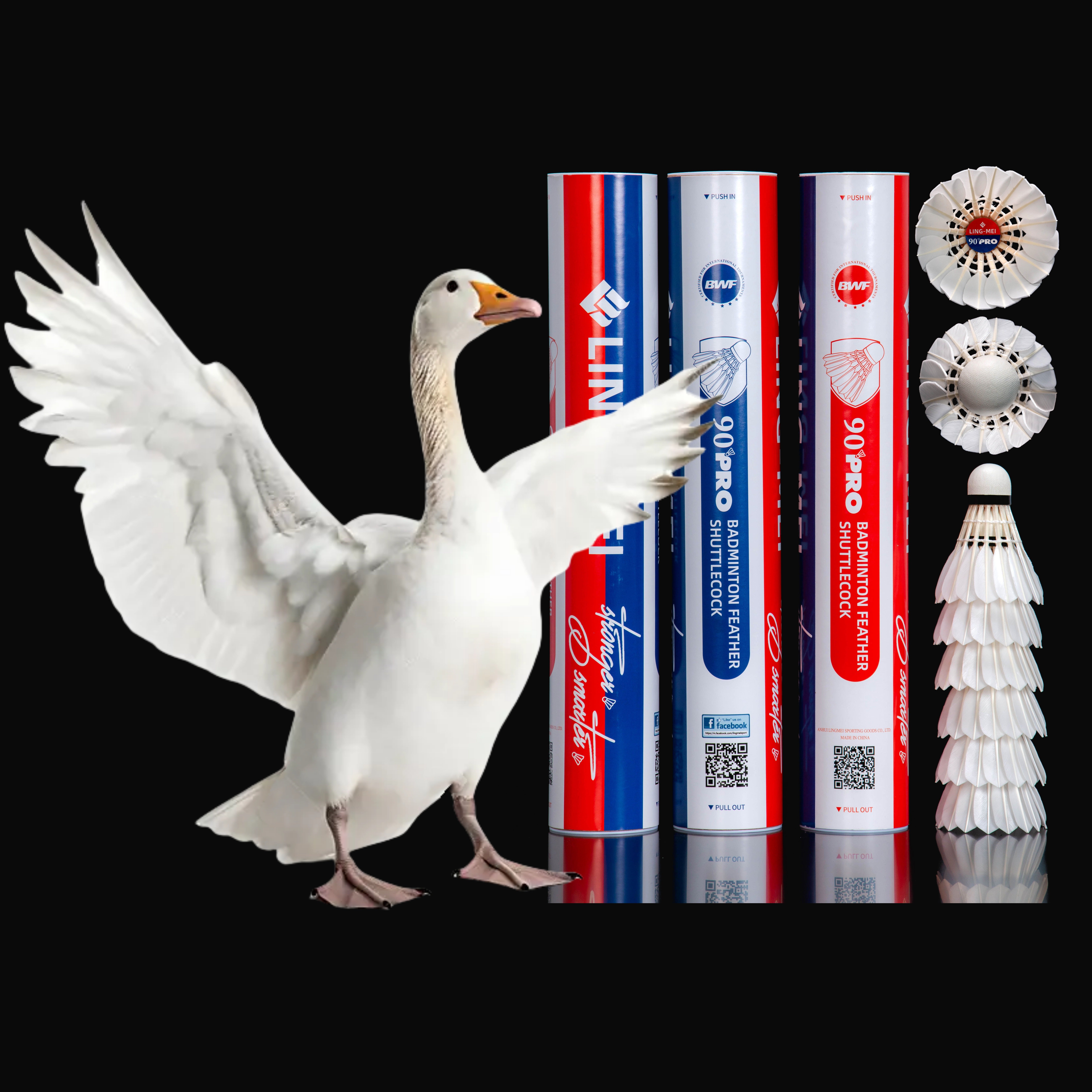 LINGMEI-90PRO Aeroplane EG1130 Class a goose feather China Wholesale BWF ling mei racket badminton shuttlecock