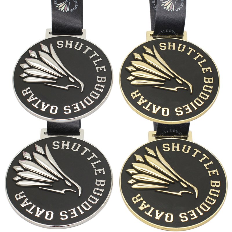 Custom Made Metal Iron Stamped Gold Plating Sports Shuttlecock Badminton Medal