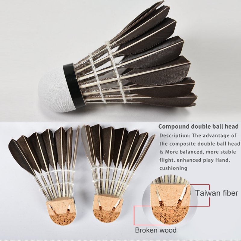 Hot selling Taiwan fiber cork black single side cheap goose feather badminton shuttlecock