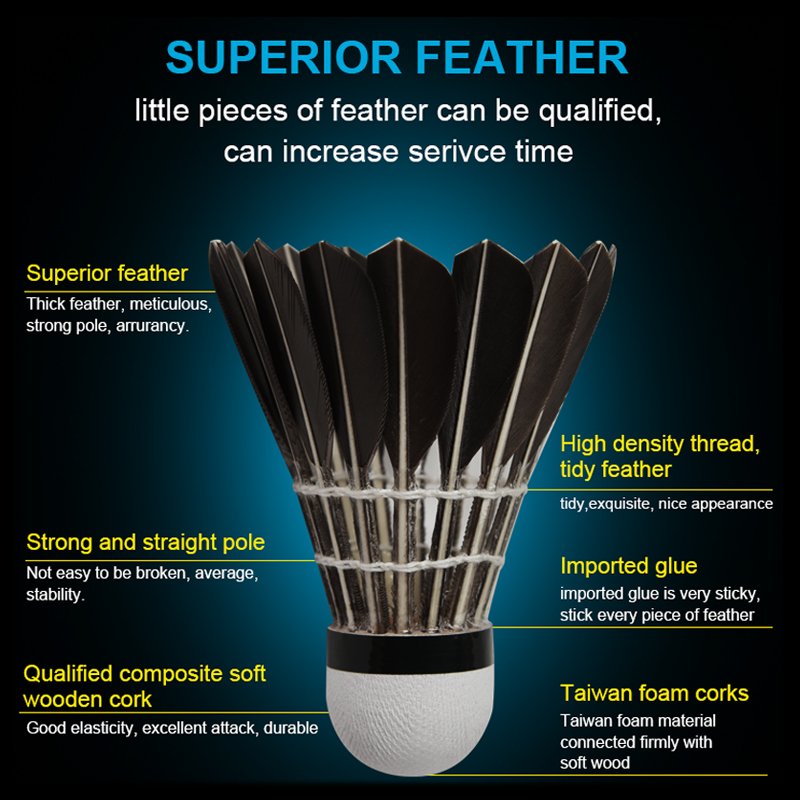 Hot selling Taiwan fiber cork black single side cheap goose feather badminton shuttlecock