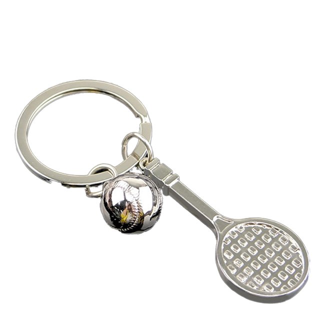 Promotional Mini Badminton Racket Shape Keychain Shuttlecock Metal Keychains