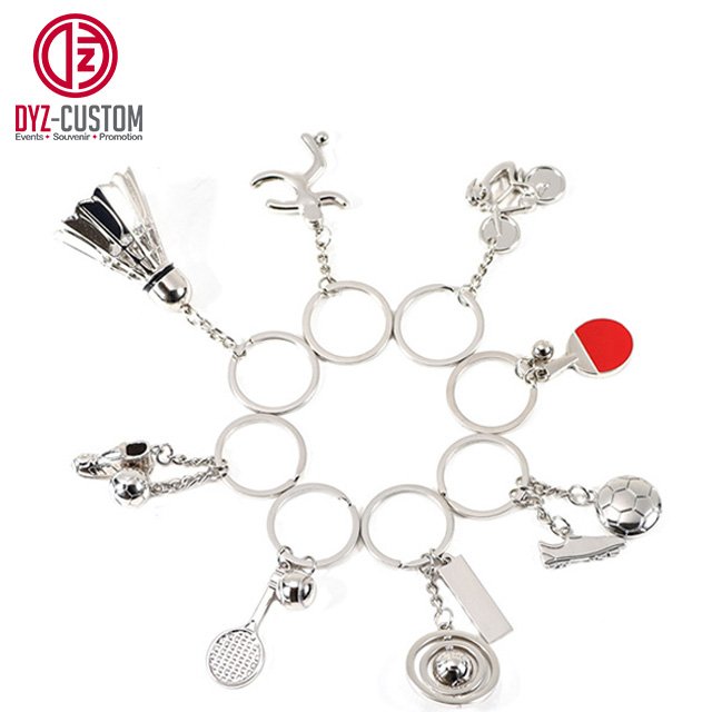 Promotional Mini Badminton Racket Shape Keychain Shuttlecock Metal Keychains