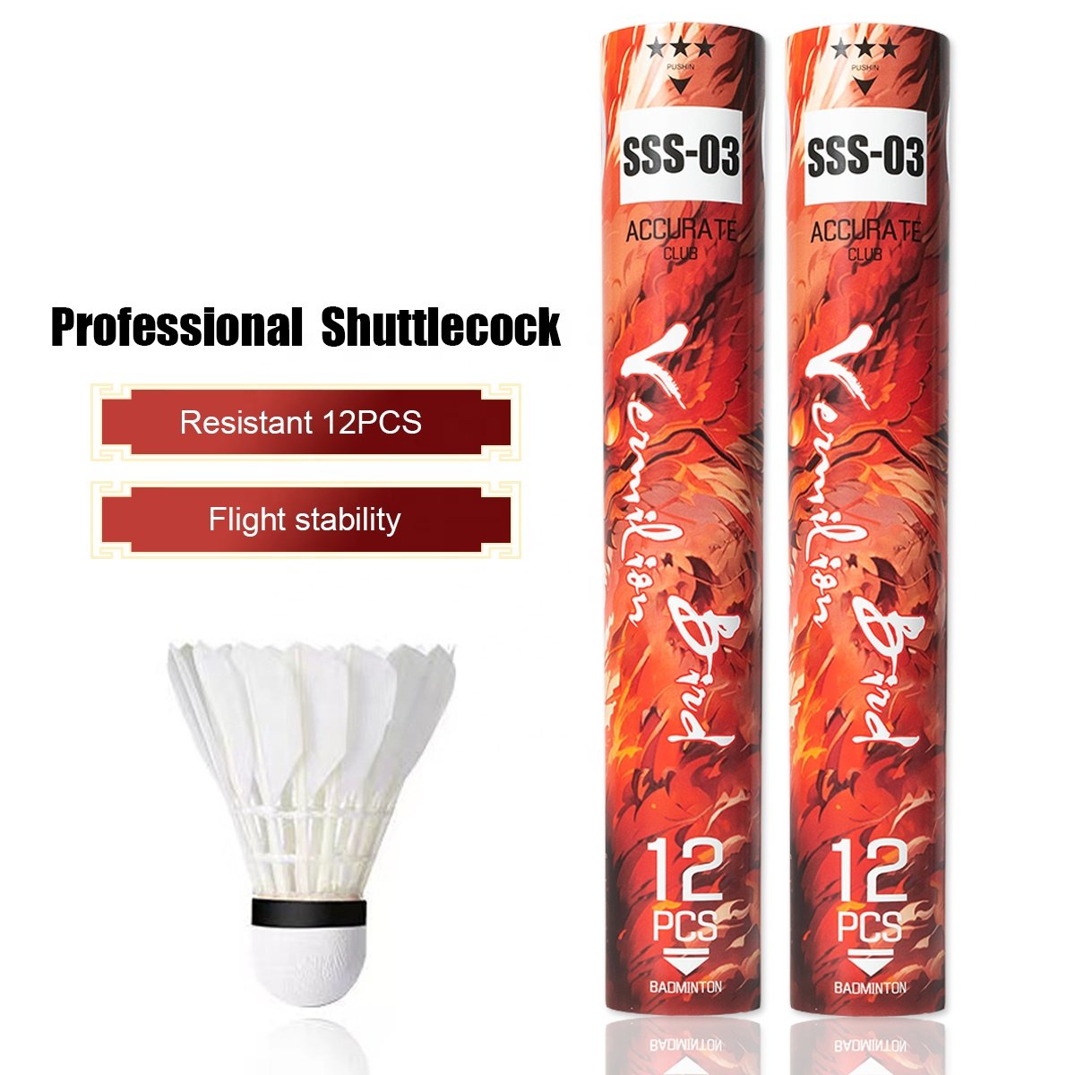 SSS-03 Badminton Shuttlecock 12pcs/Tube A Class Duck Feather Badminton Balls 77 Speed for Outdoor Indoor Training Sport