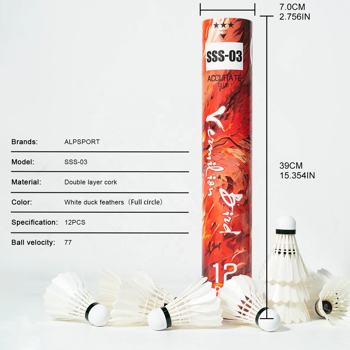 SSS-03 Badminton Shuttlecock 12pcs/Tube A Class Duck Feather Badminton Balls 77 Speed for Outdoor Indoor Training Sport