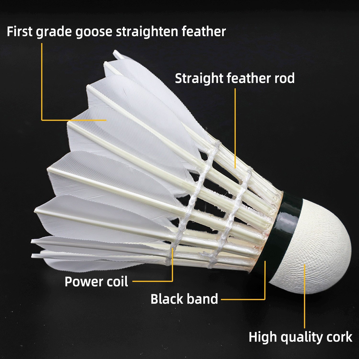 Custom Professional Training Badminton Shuttlecock Class A Goose Straighten Feather with 2 Layers Fiber Cork