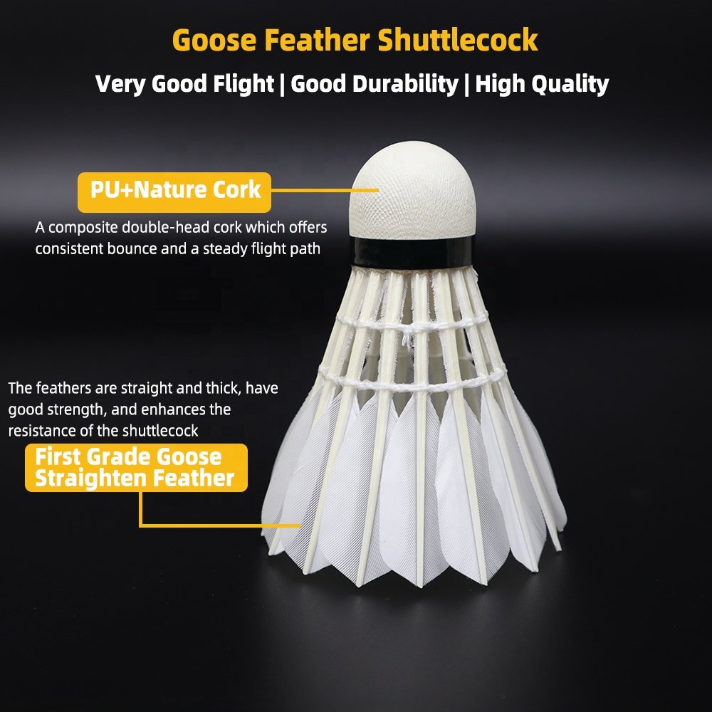 Custom Professional Training Badminton Shuttlecock Class A Goose Straighten Feather with 2 Layers Fiber Cork