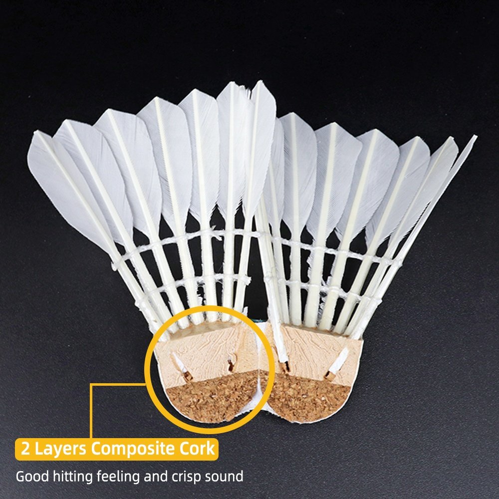 Custom Professional Training Badminton Shuttlecock Class A Goose Straighten Feather with 2 Layers Fiber Cork