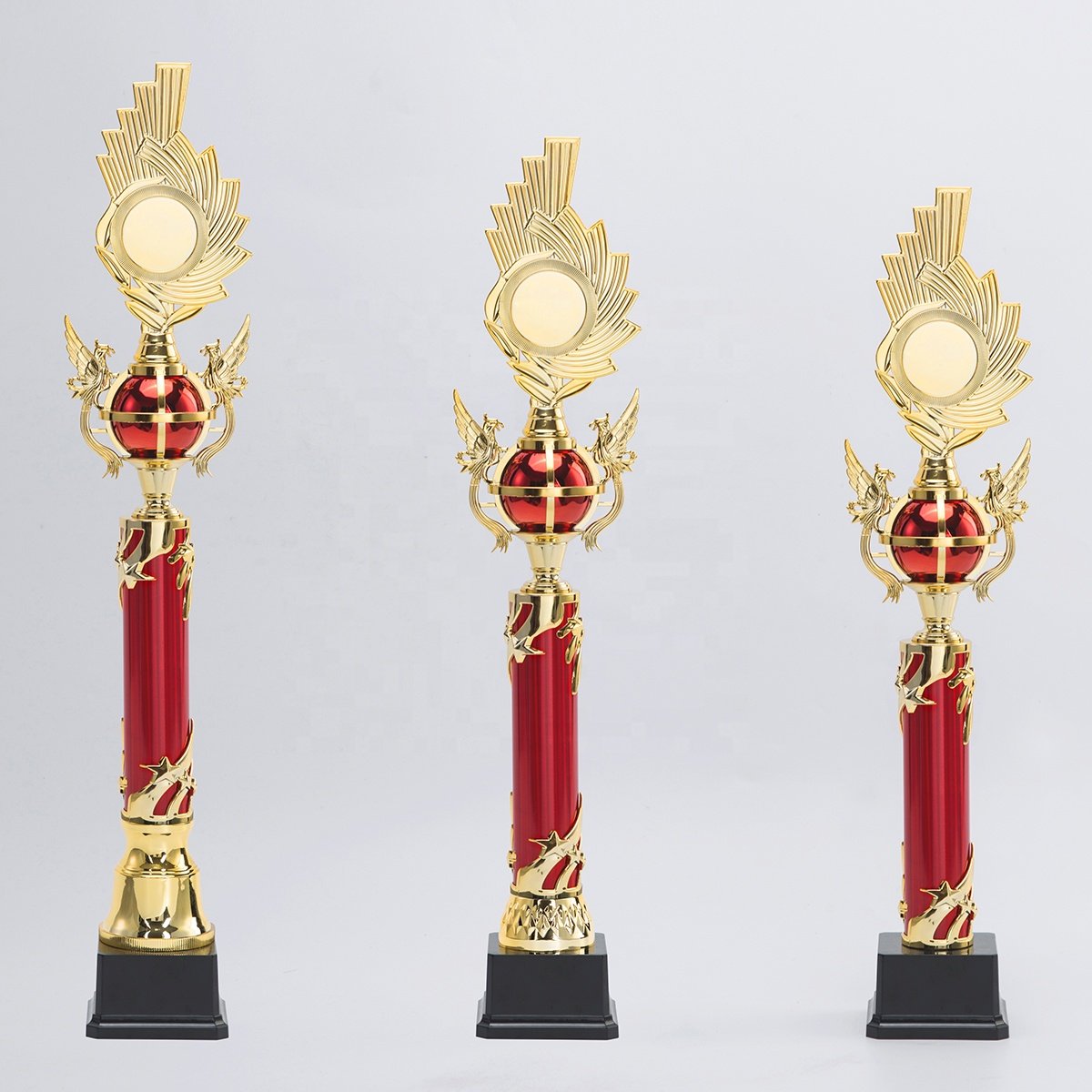Good Selling AD73 Universal Custom-made Plastic Trophy Award with Red Fire Star Patterns Blank Badge