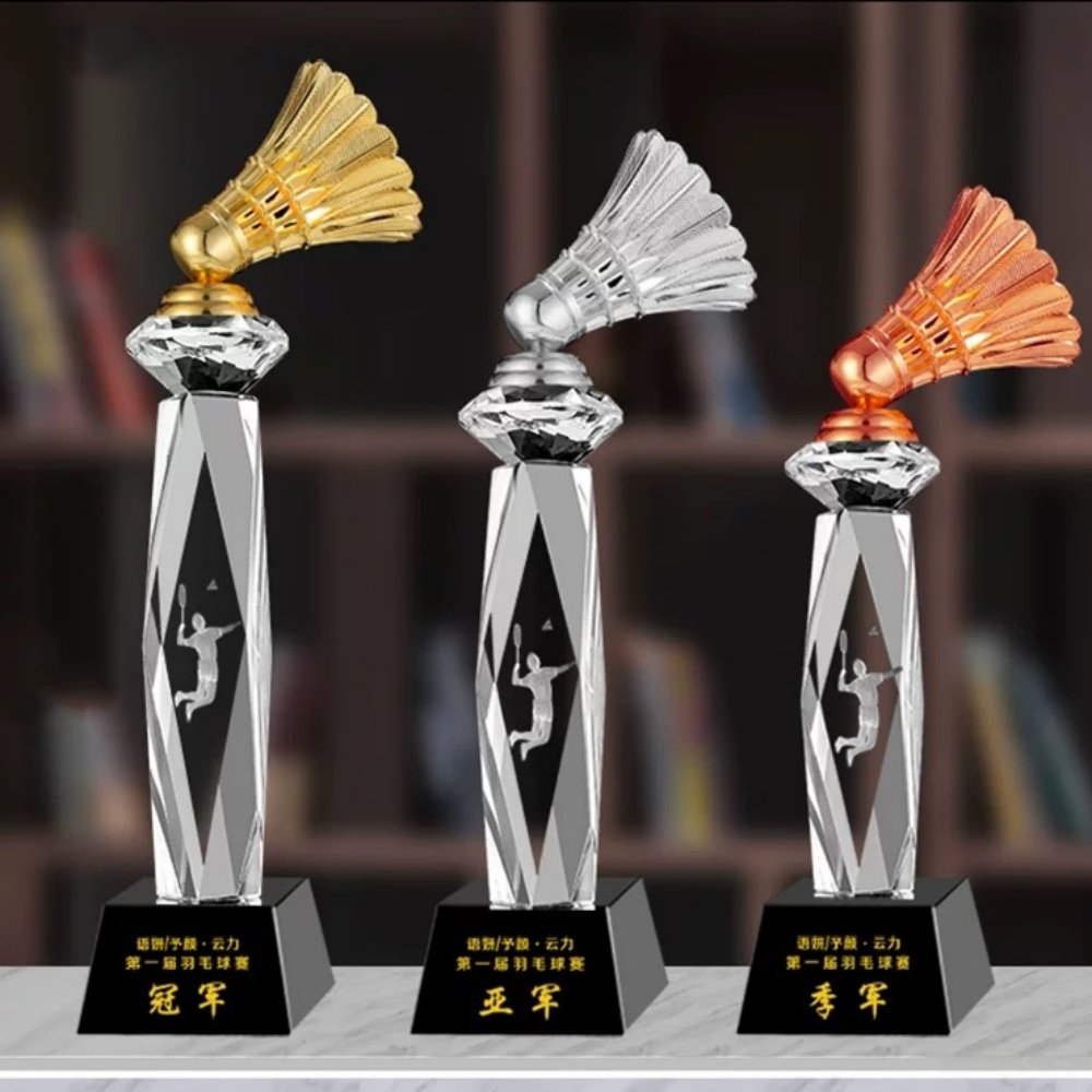 ADL Sports Badminton Shuttlecock Crystal Glass Clear Trophy Awards Crafts Gifts for Business Souvenir Crafts School Trophy