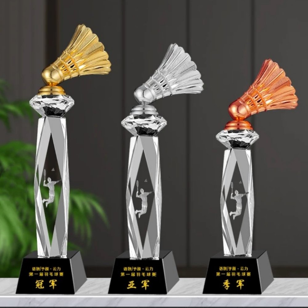 ADL Sports Badminton Shuttlecock Crystal Glass Clear Trophy Awards Crafts Gifts for Business Souvenir Crafts School Trophy