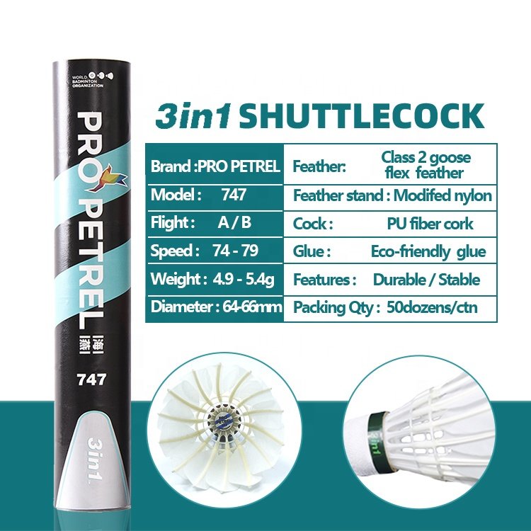 Durable Stable Cheap Price 3in1 Shuttlecock Goose Feather Badminton Shuttlecock For Indoor Play