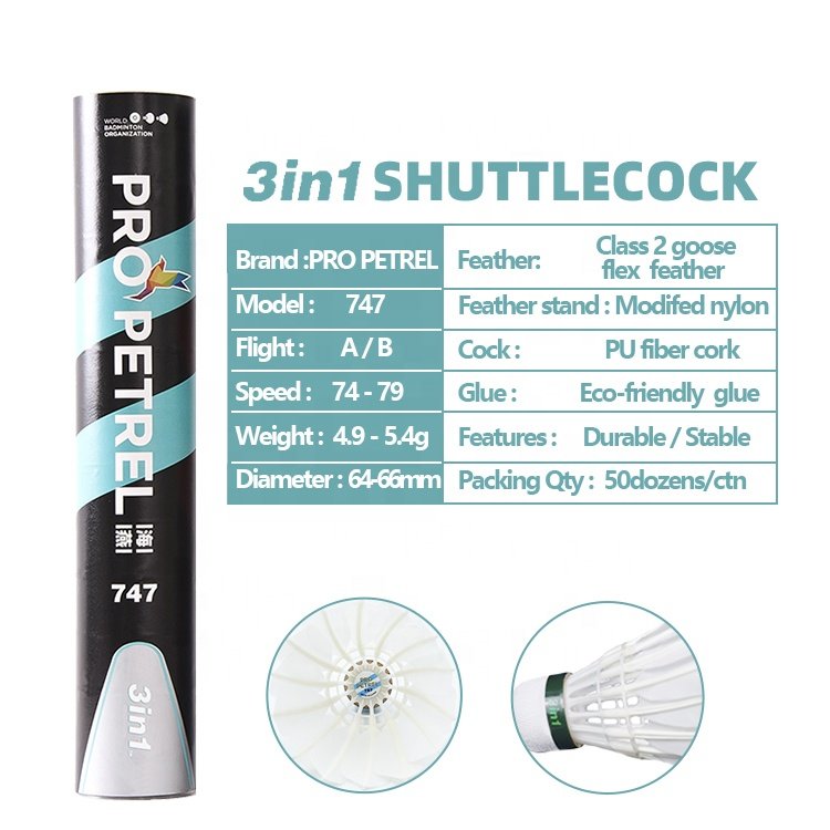 China Manufacture Goose Feather Shuttlecock Cheap Price 3in1 Hybrid Feather Goose Feather Badminton Shuttlecock