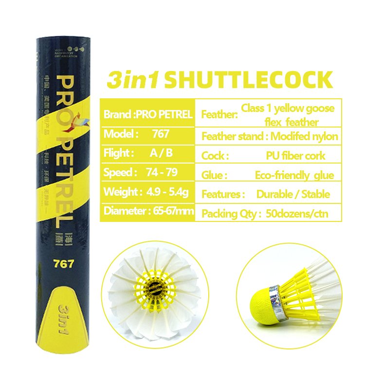 Training Badminton Shuttlecock Goose Flex Feather Badminton Shuttlecocks Stable Yellow Color Kok Badminton with High Durability