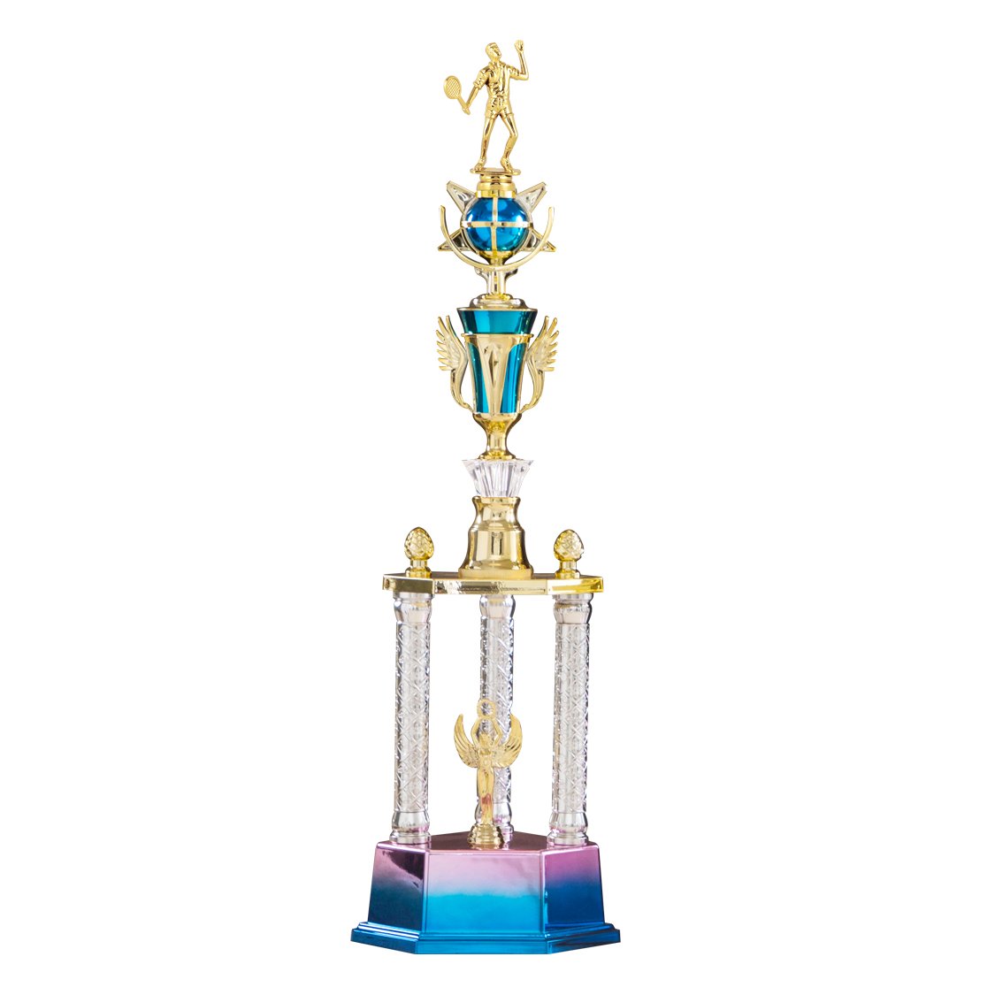 High Quality Badminton Championship Trophies Blue Golden Design UV Printing ABS Well-Sold Award RZ09