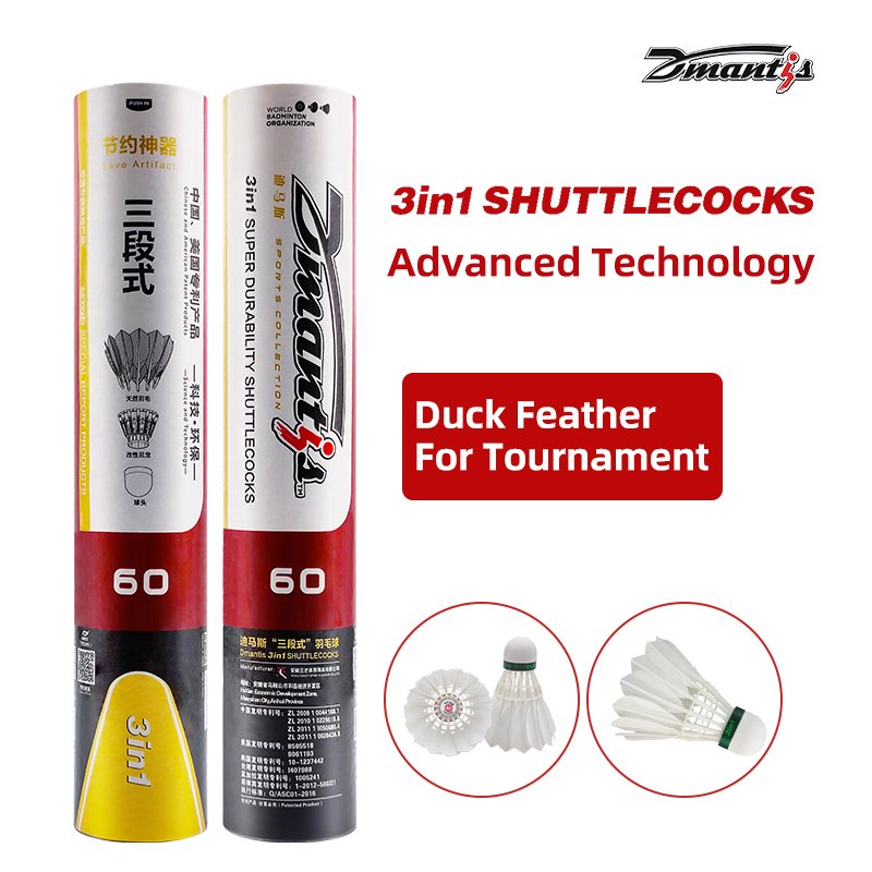 Dmantis 3-in-1 Professional High-Class Shuttlecocks Badminton Cork and Duck Feathers for Stadium Use