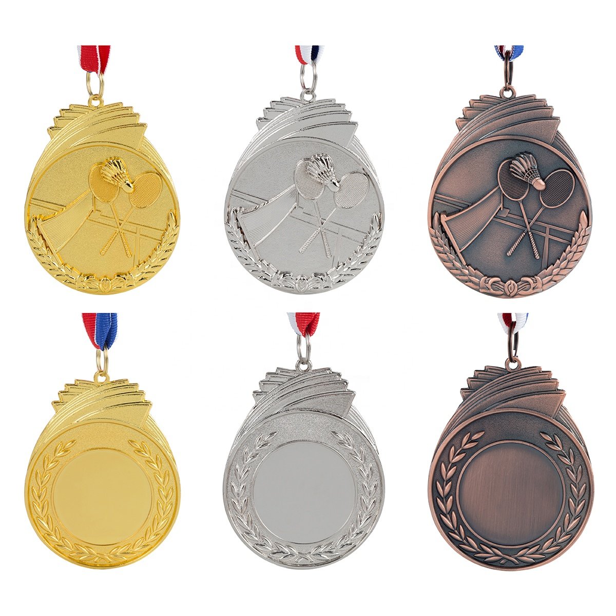 JP0909 Badminton Shuttlecock Zinc Alloy Engraving Personalized Blank Medal with Medal Lanyard for Kids and Students