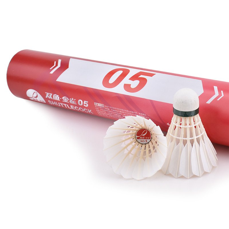 Double Fish JINQUE 05 shuttlecock cheap price durable stable 12 piece white colour natural feather badminton shuttlecock