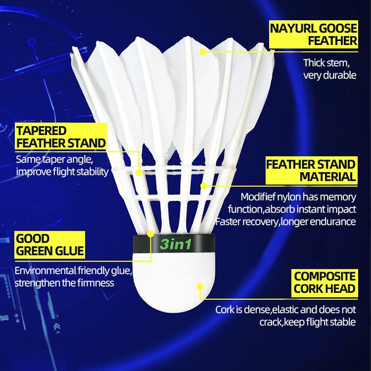 Tournament Badminton shuttlecock Duck Feather with Great Stability and Durability, High Speed Badminton Birdies