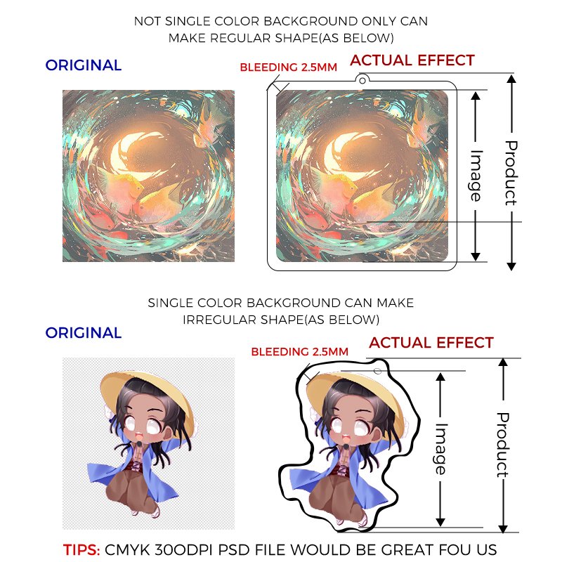 Customized Design Cute Cartoon Printing Promotional Gift Logo Bulk charm hologram Epoxy Clear Acrylic Pendant keychain