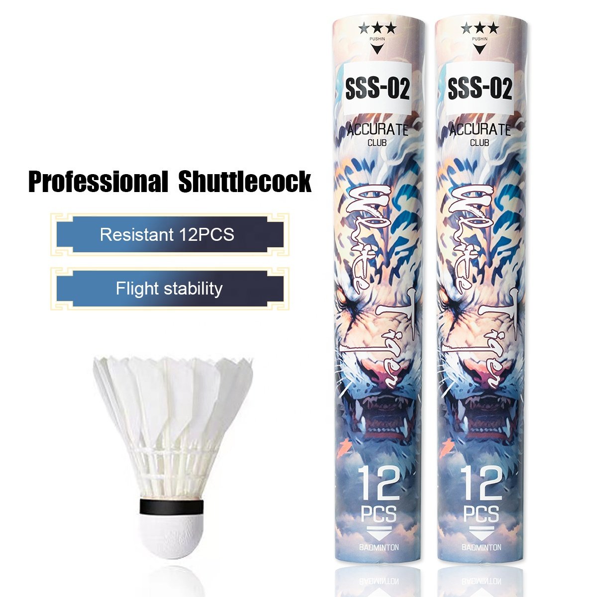 SSS-02 Badminton Balls 12pcs/Tube White Goose Feather High Speed Sandwich Cork for Outdoor Indoor Sport Match Training