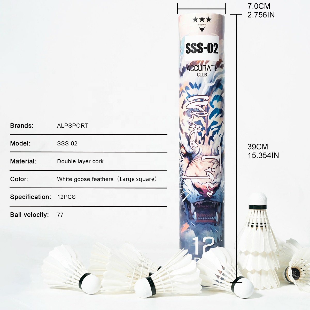 SSS-02 Badminton Balls 12pcs/Tube White Goose Feather High Speed Sandwich Cork for Outdoor Indoor Sport Match Training
