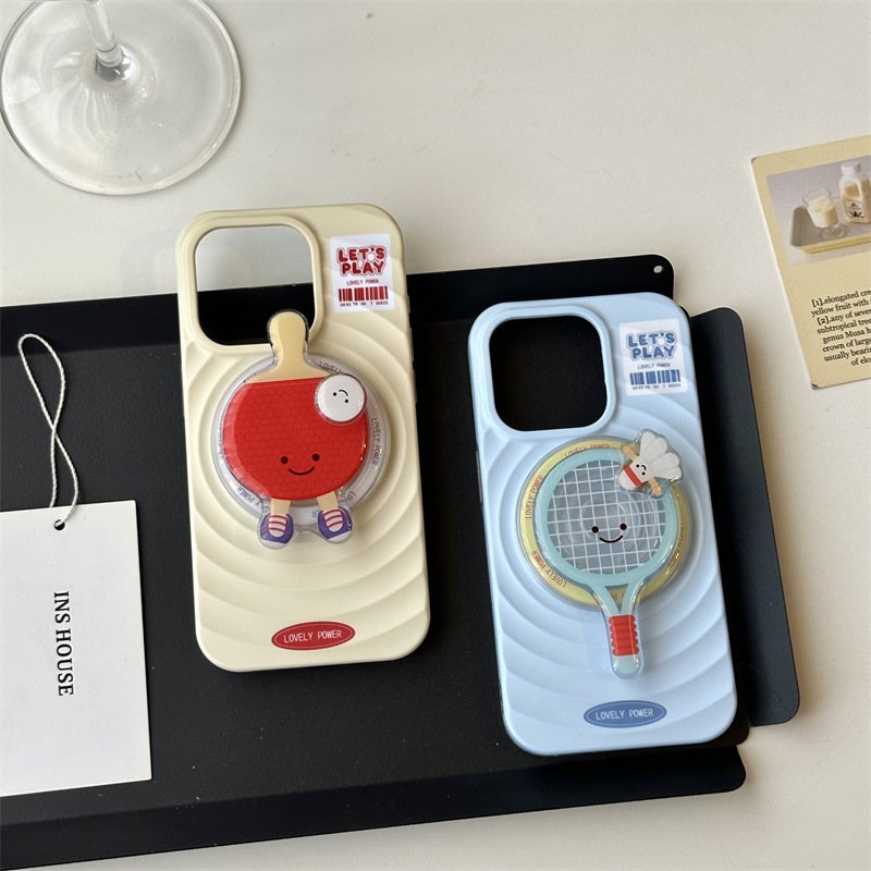 2024 New Fashion Sport Style Magnetic Cover with Badminton Table Tennis Bracket Phone Cases for iPhone 16 15 14 13 12 Pro Max