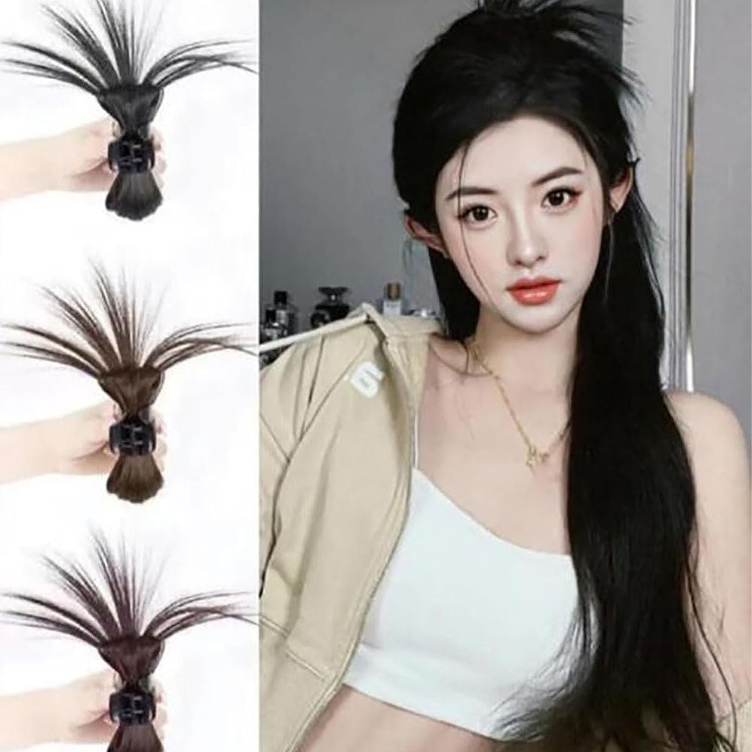 Hot Sale Girl Chicken Nest shuttlecock head grab clip wig fountain high ponytail Hair Claw Clip in Extension