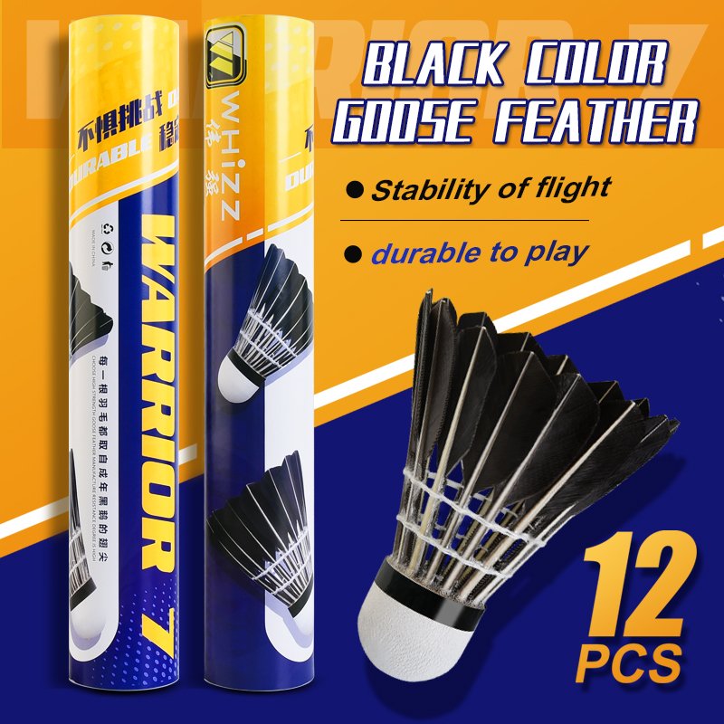 new development warrior 7 Badminton Shuttlecock oem Super Quality black color Goose Feather Badminton Shuttlecocks