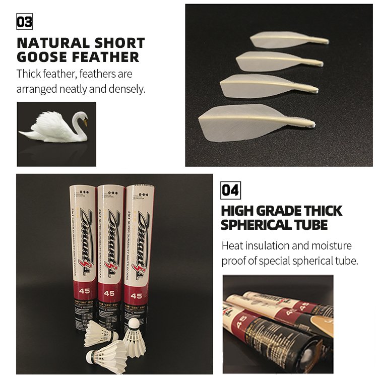 12 Pcs Goose Feather Badminton Shuttlecocks 3 in 1 Technology Double Durability Excellent for Beginners and Training