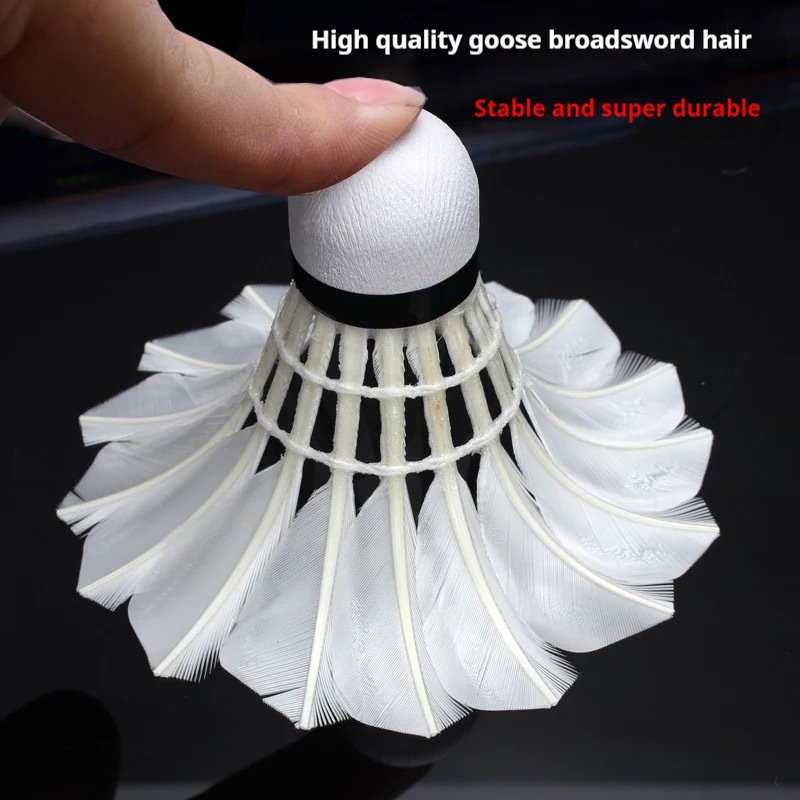 Pro 3in1 Badminton Shuttlecocks Black Goose Big Sword Hair with Stable and Resistant Ball Training Cork Head Class a Model 12pcs