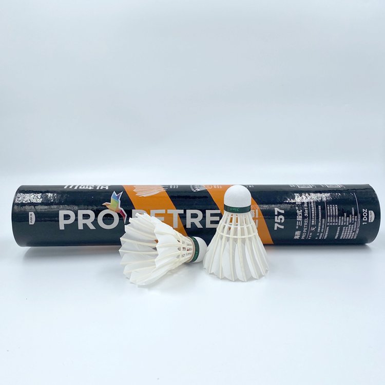 Popular 3 in 1shuttles ball pro petrel 757 badminton shuttlecock for european markets