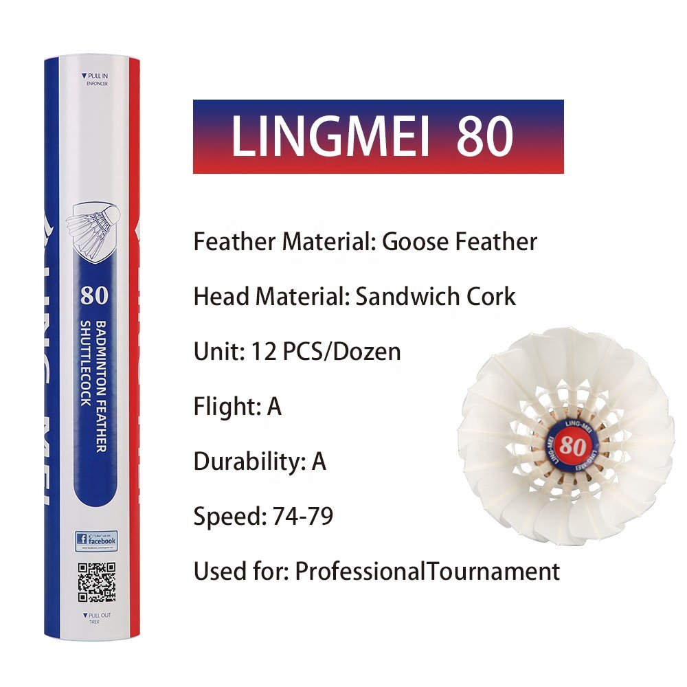 BWF shuttlecock goose feather shuttles high quality badminton shuttlecock lingmei 80