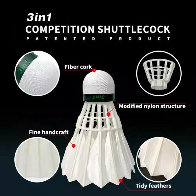 Most Durable Goose Feather Shuttlecock Badminton 3in1 Shuttlecocks Factory Direct Supplier for Training Badminton