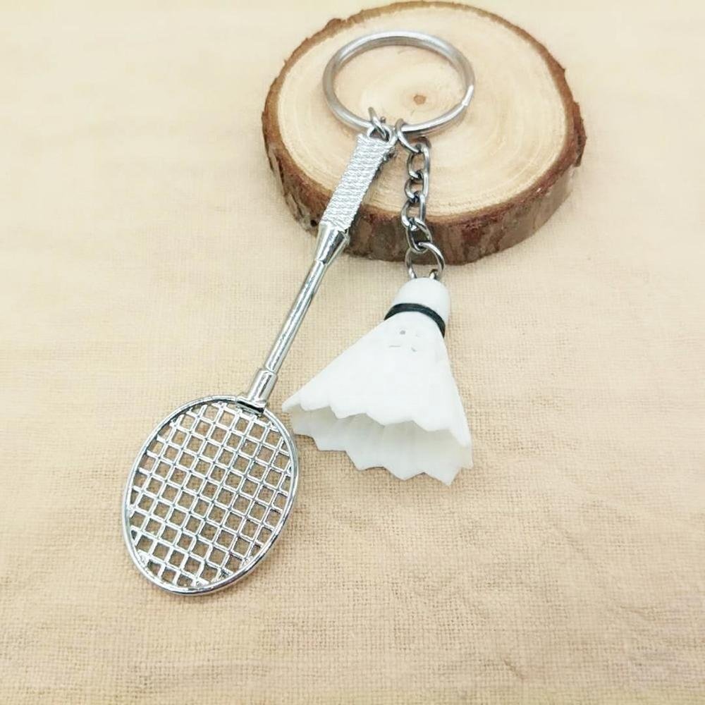 Assorted colors sports fans plastic shuttlecock and racket key ring badminton keychain