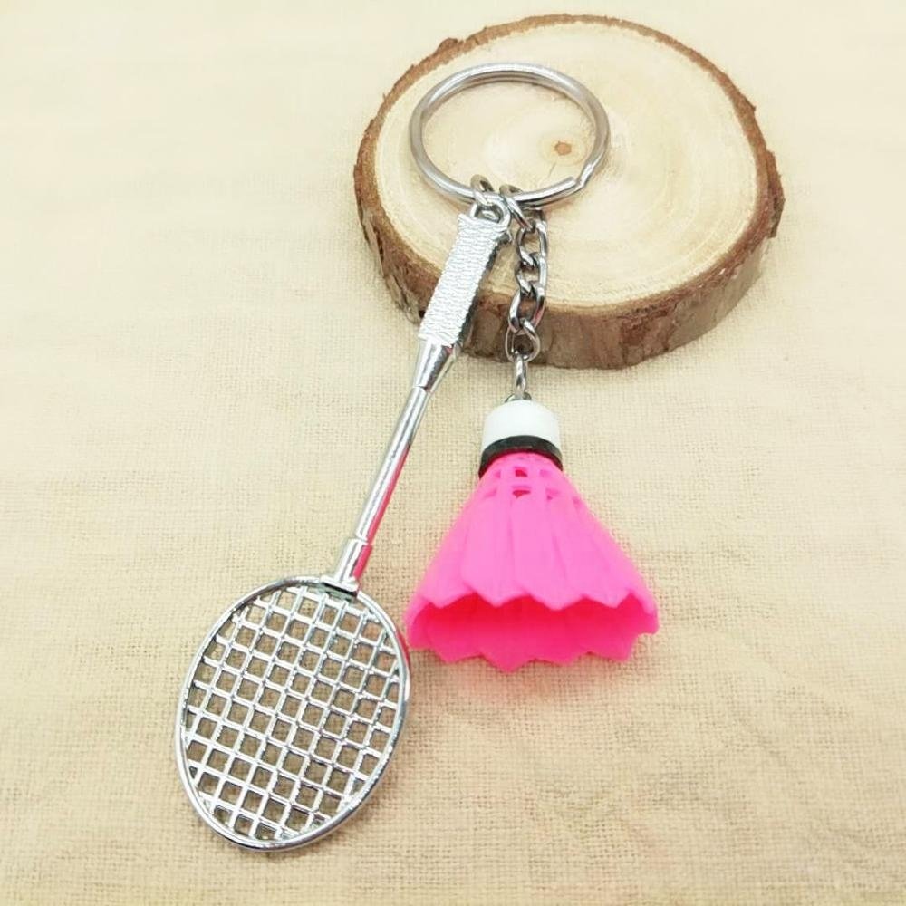 Assorted colors sports fans plastic shuttlecock and racket key ring badminton keychain