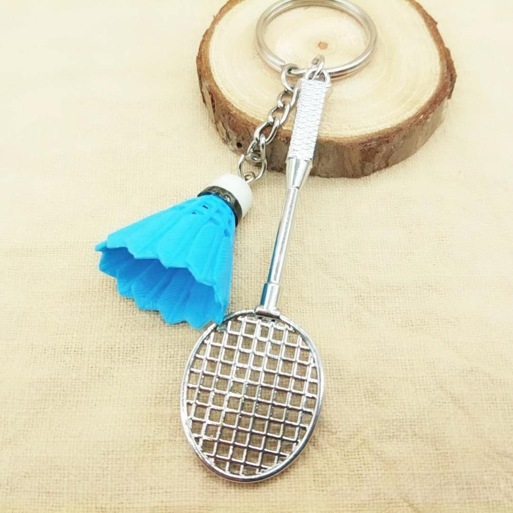 Assorted colors sports fans plastic shuttlecock and racket key ring badminton keychain
