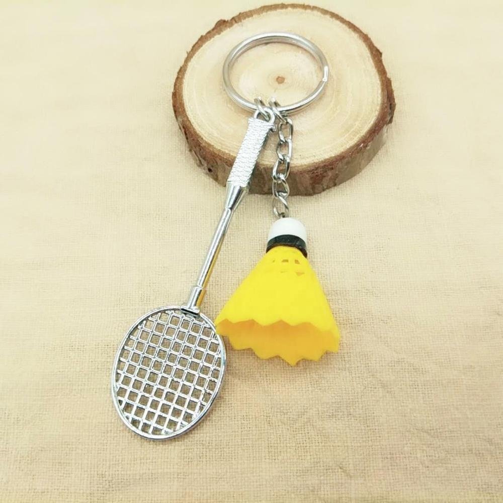 Assorted colors sports fans plastic shuttlecock and racket key ring badminton keychain