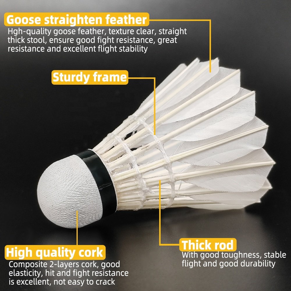 Wholesale High Quality Badmintonball Shuttlecock Goose Feather Training Shuttlecock Goose Straighten Badminton Shuttle