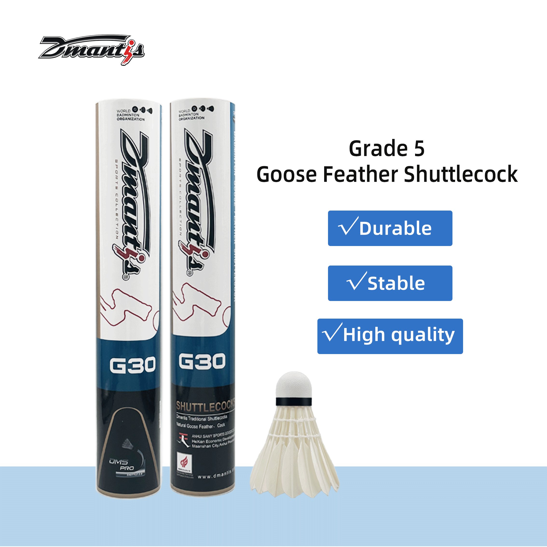 Dmantis Durable Goose Feather Shuttlecock PU Fiber Cork High quality for Competition Indoor Court