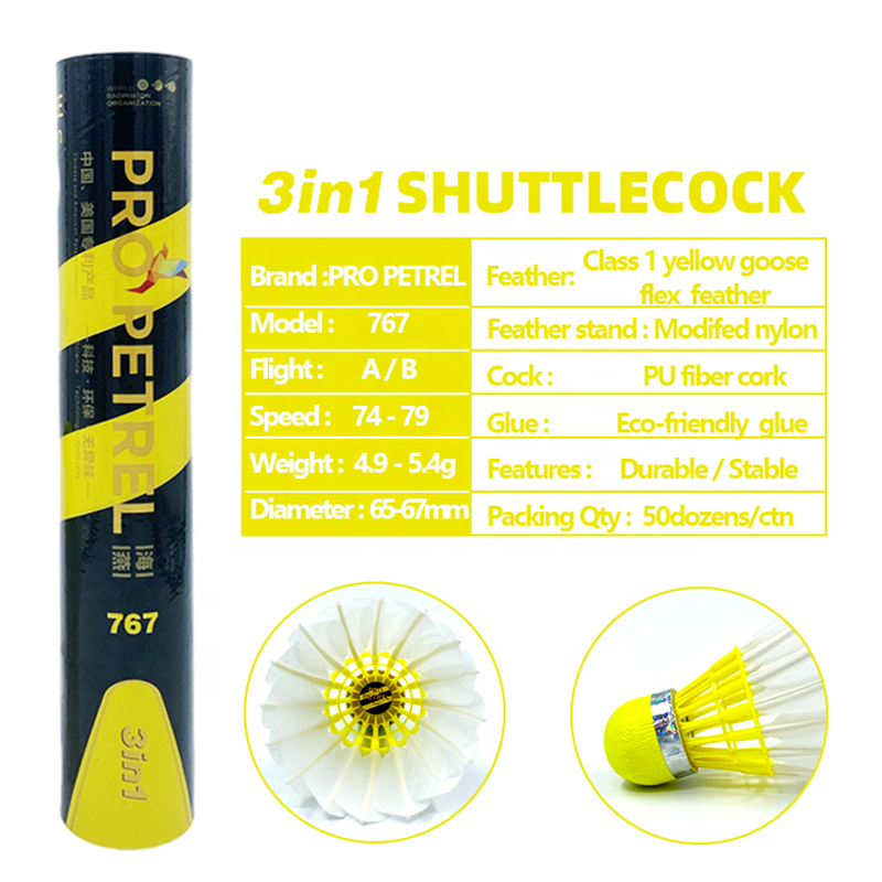 Professional Hybrid Shuttlecocks Badminton 3 in 1 Goose Feather Shuttlecocks Yellow Color Eye catching